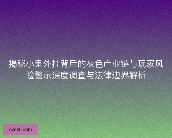 揭秘小鬼外挂背后的灰色产业链与玩家风险警示深度调查与法律边界解析
