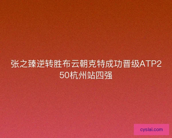 张之臻逆转胜布云朝克特成功晋级ATP250杭州站四强